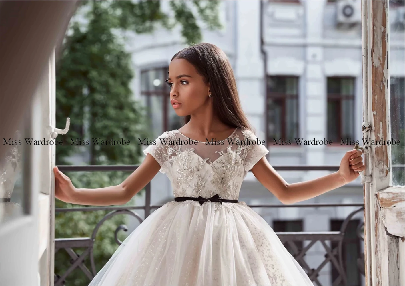 Vestido corto de manga larga con lazo para Niña, minivestido de fiesta con flores, de princesa, de comunión, a la moda