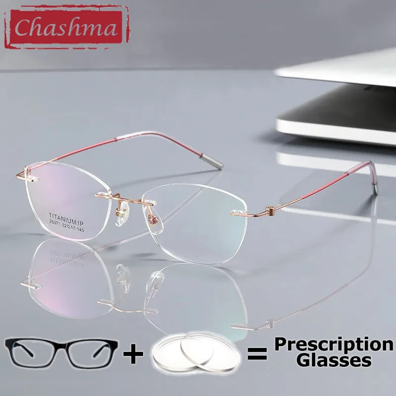 

Chashma Prescription Glasses Women Rimless Titanium Optical Eyeglasses Frames Light Anti Blue UV Protection Reading Eyewear