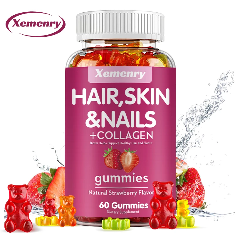 Hair, Skin & Nails + Collagen Gummies - Promotes Healthy Skin, Joints, Hair, Nails, Antioxidants - 60 Gummies