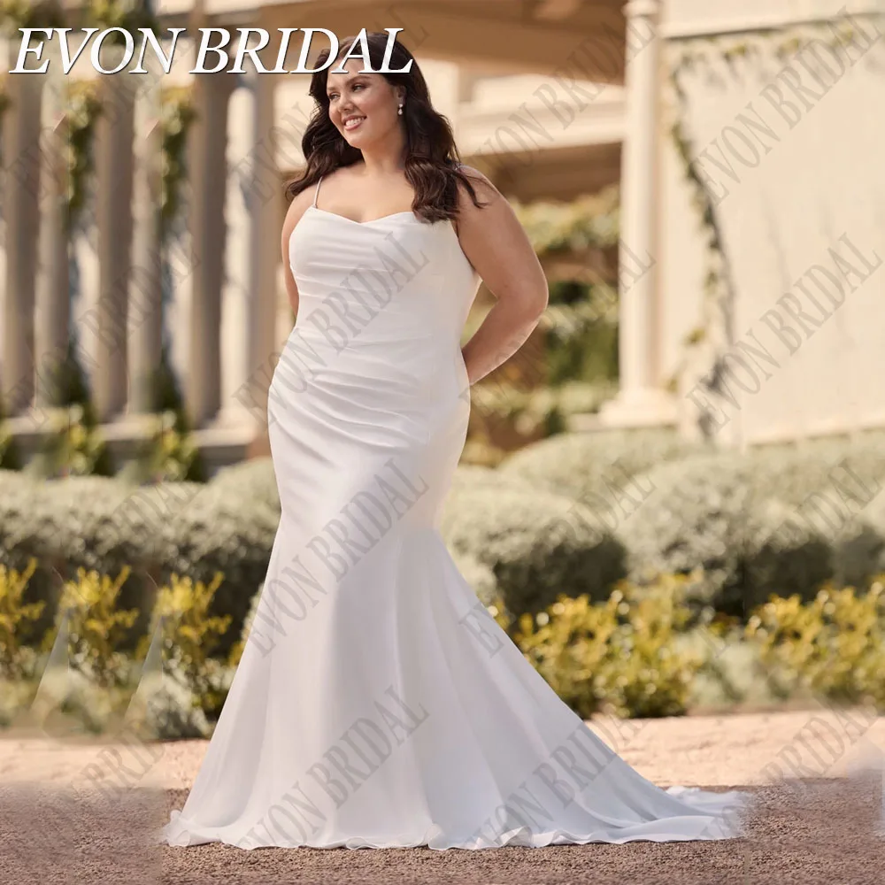 

EVON BRIDAL Plus Size Ivory Wedding Dresses Satin Mermaid Spaghetti Straps Brides Dress Women Vestidos De Novias Customized