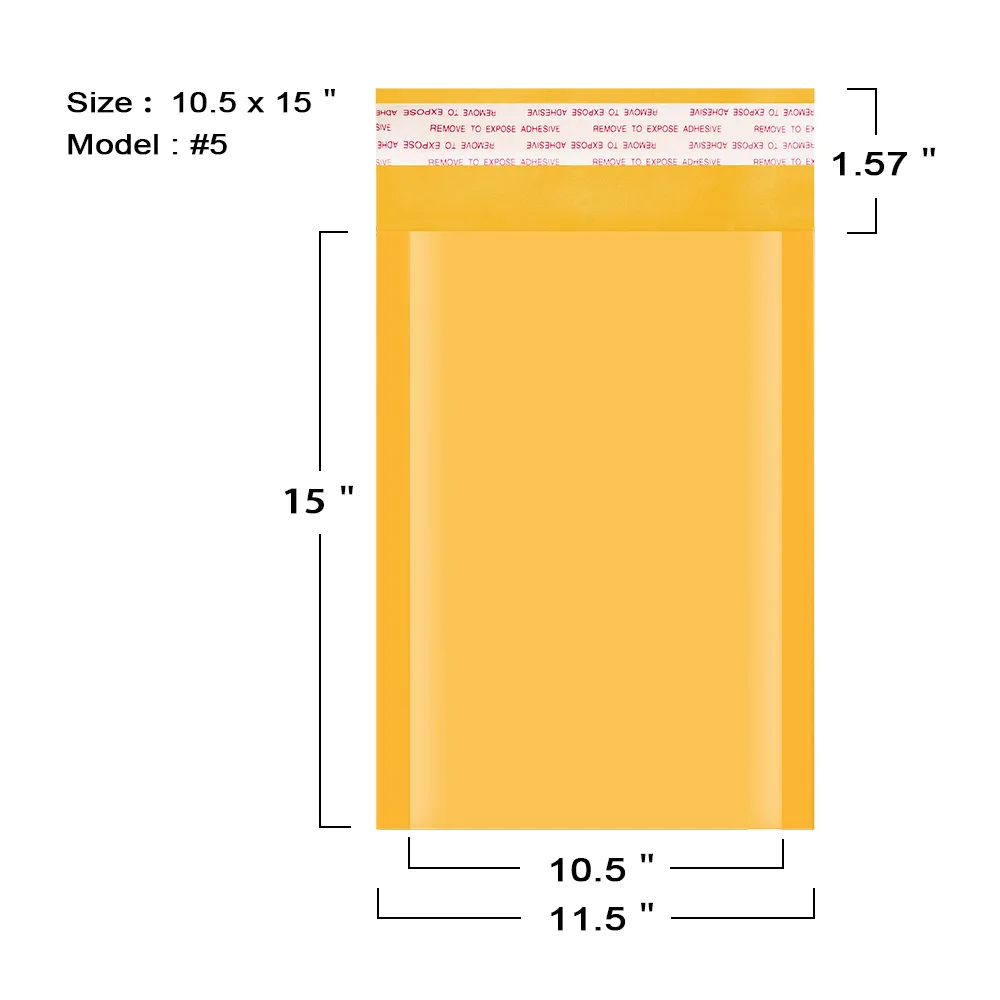 Envelopes acolchoados bolha de Kraft, sacos do transporte, #5, 10.5x16, 100 PCes