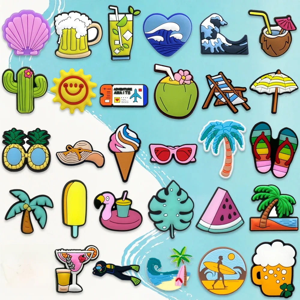 Breloques de chaussures de voyage d'été, soleil, plage, vacances décontractées, accessoires de chaussures, décorations, épingles pour femmes, hommes, enfants, ornement de sandale, 1 pièce, 30 pièces