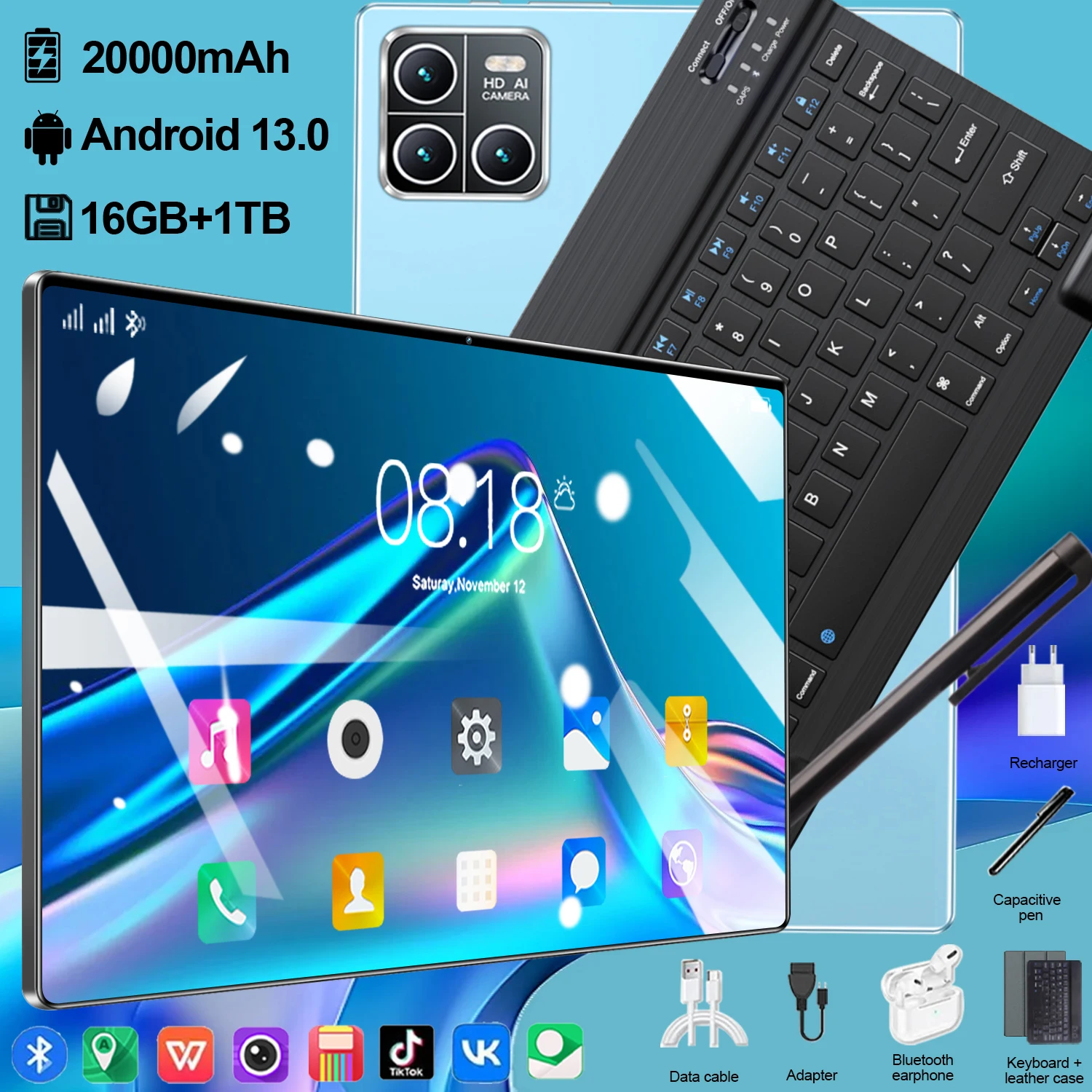 Tablette intelligente 10,36 pouces au meilleur rapport qualité-prix, Android 13, puce 14 cœurs, 16 Go de RAM + 1 To de ROM, batterie longue durée 20000 mAh, double réseau 5G et Wi-Fi rapide, double caméra HD, cadeau idéal pour les étudiants, les travailleurs et les amateurs de divertissement