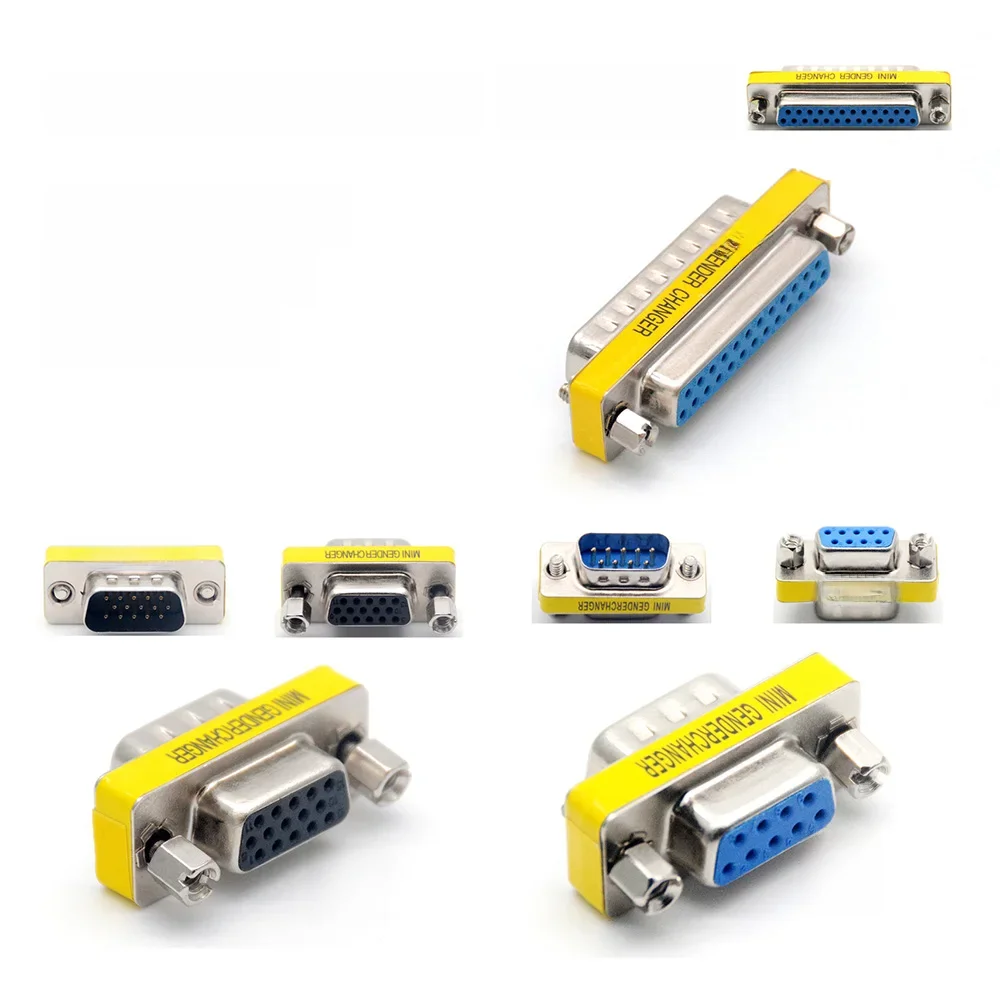D-SUB DB9 DB15 DB25 9/15/25 Pin męski/żeński na męski/żeński Port RS232 Com VGA Złącze M-F M-M F-F Mini Adapter zmiany płci — zdjęcie 2