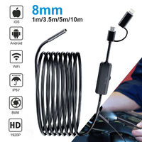 Endoscope Camera with Light 1920P 8mm Slim Borescope Dimmable 8LED Inspection Camera for iPhone Android Waterproof Snake Camera