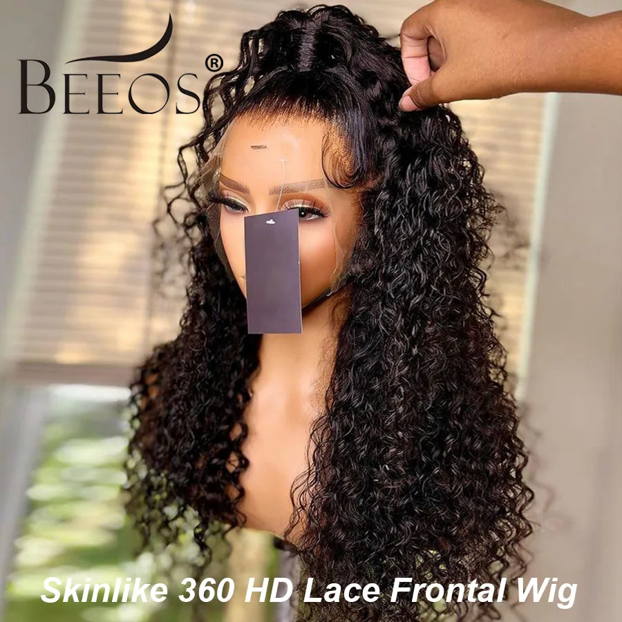 

BEEOS Skinlike Curly 360 HD Lace Frontal Wig Water Wave 13x4 HD Lace Full Front Human Hair Wigs For Women Brazilian Pre plucked