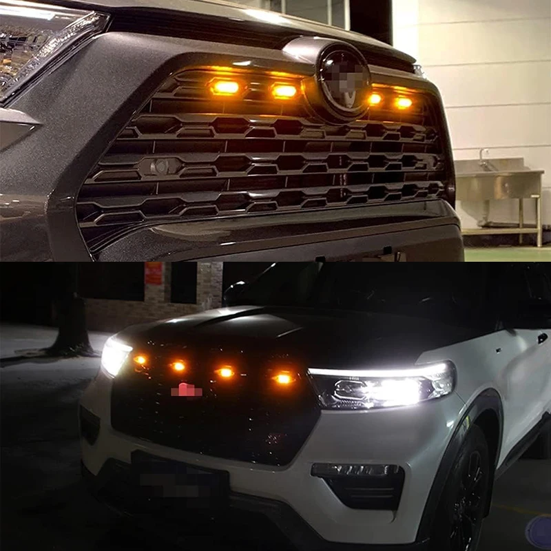 Luz LED de rejilla delantera Universal para coche, luz de parrilla de 12LED ámbar ahumado, lámpara de ojo de águila para maletero todoterreno, SUV, Ford, Toyota, 12V