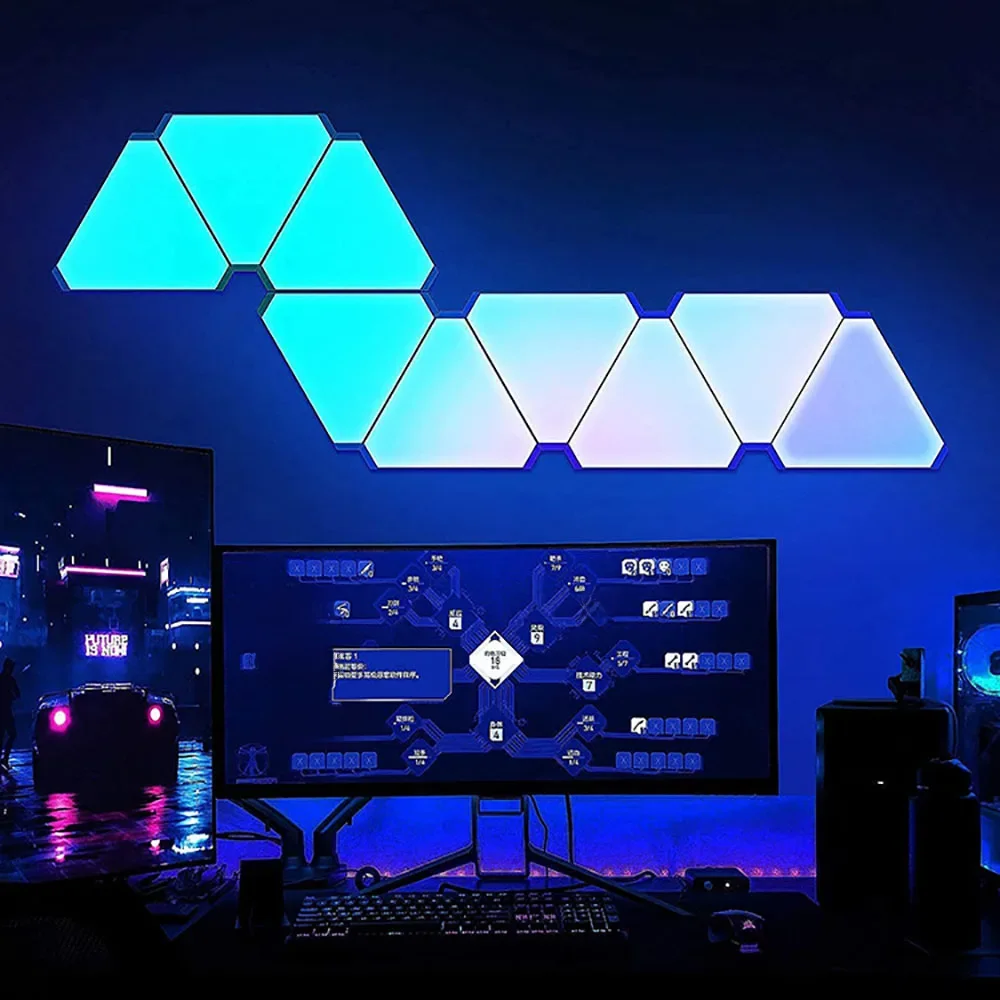 Trójkątna lampa kwantowa LED RGB kinkiet inteligentny Pickup rytm światło tła do sypialni lampka nocna dekoracja biurowa — zdjęcie 2