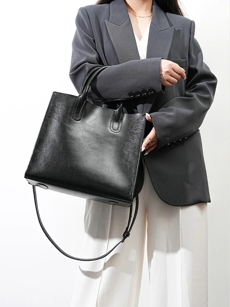 Women's Shoulder Bag Large Capacity Leather Shopper Handbag New Oil Wax Retro Satchels Crossbody For Office Ladies Commute Zency