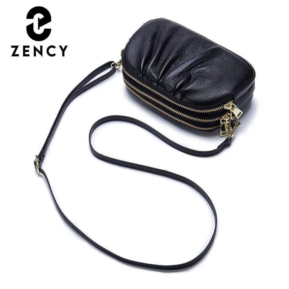 Zency Soft Top Layer Leather Handbag Classic Simple Design Women's Crossbody Bag Multifuctional  Shopping Outdoor Shoulder Purse