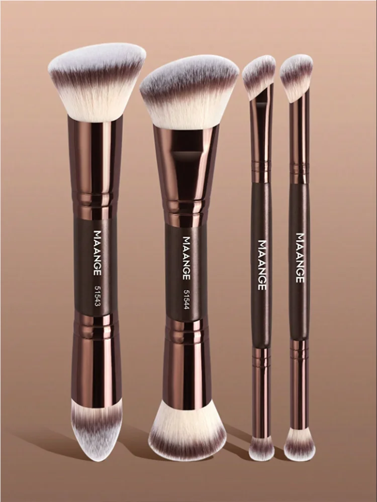 4pcs Professional Makeup Brush Set, Includes Dual-Ended Face Makeup Brushes, Angled Foundation Brush, Contour Brush, Blush Brush, Powder Brush, Eyeshadow Brush, Concealer Brush, Highlighter Brush, Blending Brush, Makeup Spong Premium Ultra-Soft Bristles - product feature