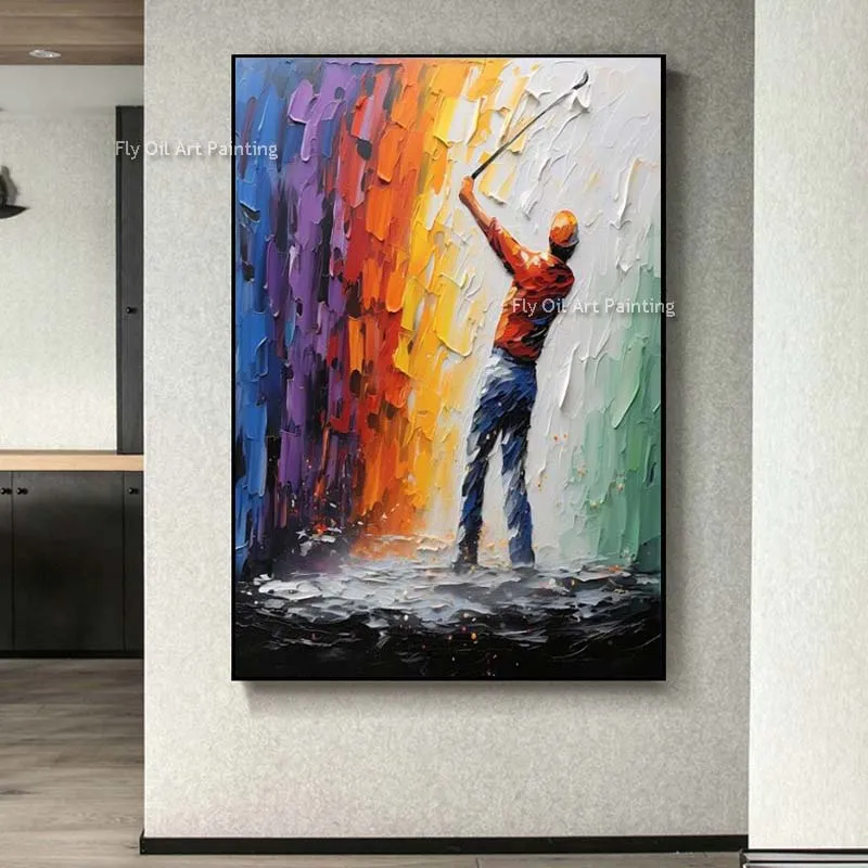 Colorful Golf Swing Abstract Oil Painting Hand Painted Splatter Style Canvas Wall Art UnFramed Canvas Home Office Decor Gifts