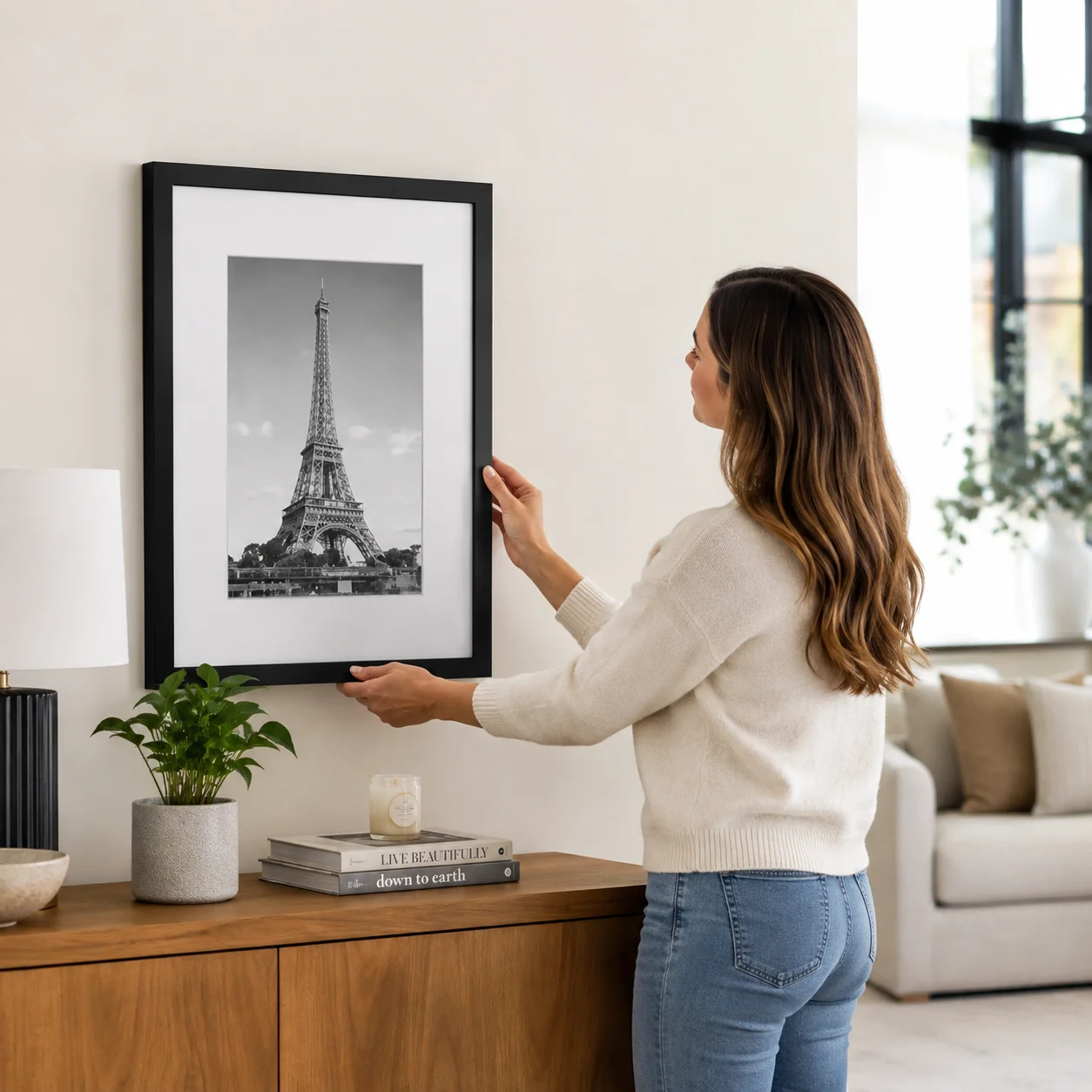 Black Frame with Empire State Building Print Modern Wall Art for Living Room Office Decor