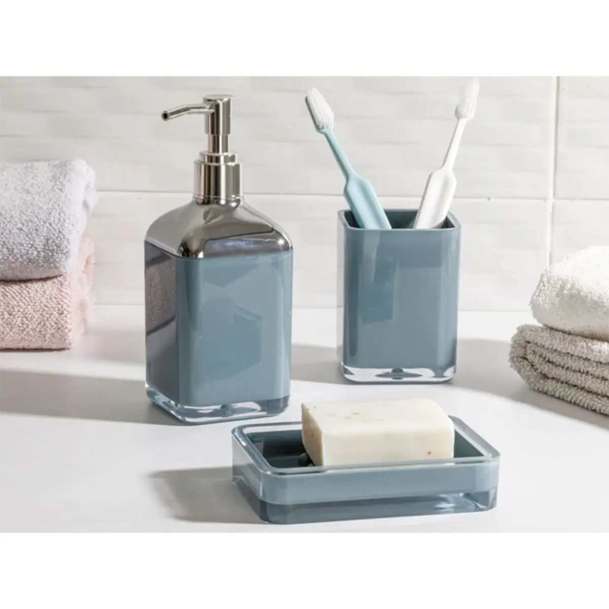 Crystal 3'lü Bath Set 17,5x6,5x6,5 Cm + 9x6,5x6,5 Cm + 1 Green bathroom Accessories Sets Liquid Soap Dispenser Set Dental Fırçalığı Canvas