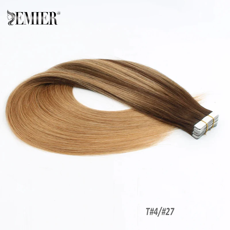 Extensions de Cheveux Humains Invisibles pour Femme, 20 Pièces/Paquet, Bande de Trame en PU, Volume