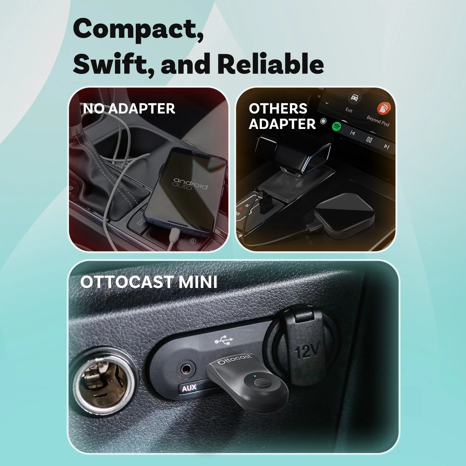 2026 Neuer OTTOCAST MINI Kabelloser Android Auto CarPlay Adapter Box Bluetooth Auto-Zubehör für iPhone für Samsung Google Phone – Detail 7