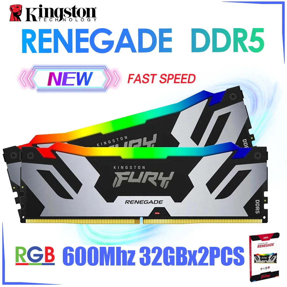 Память Kingston Fury Renegade DDR5, DDR5 RGB 6000 32 Гб x 2 шт. LGA 1700 ЦП XMP 3,0 AMD, игровая материнская плата, ОЗУ