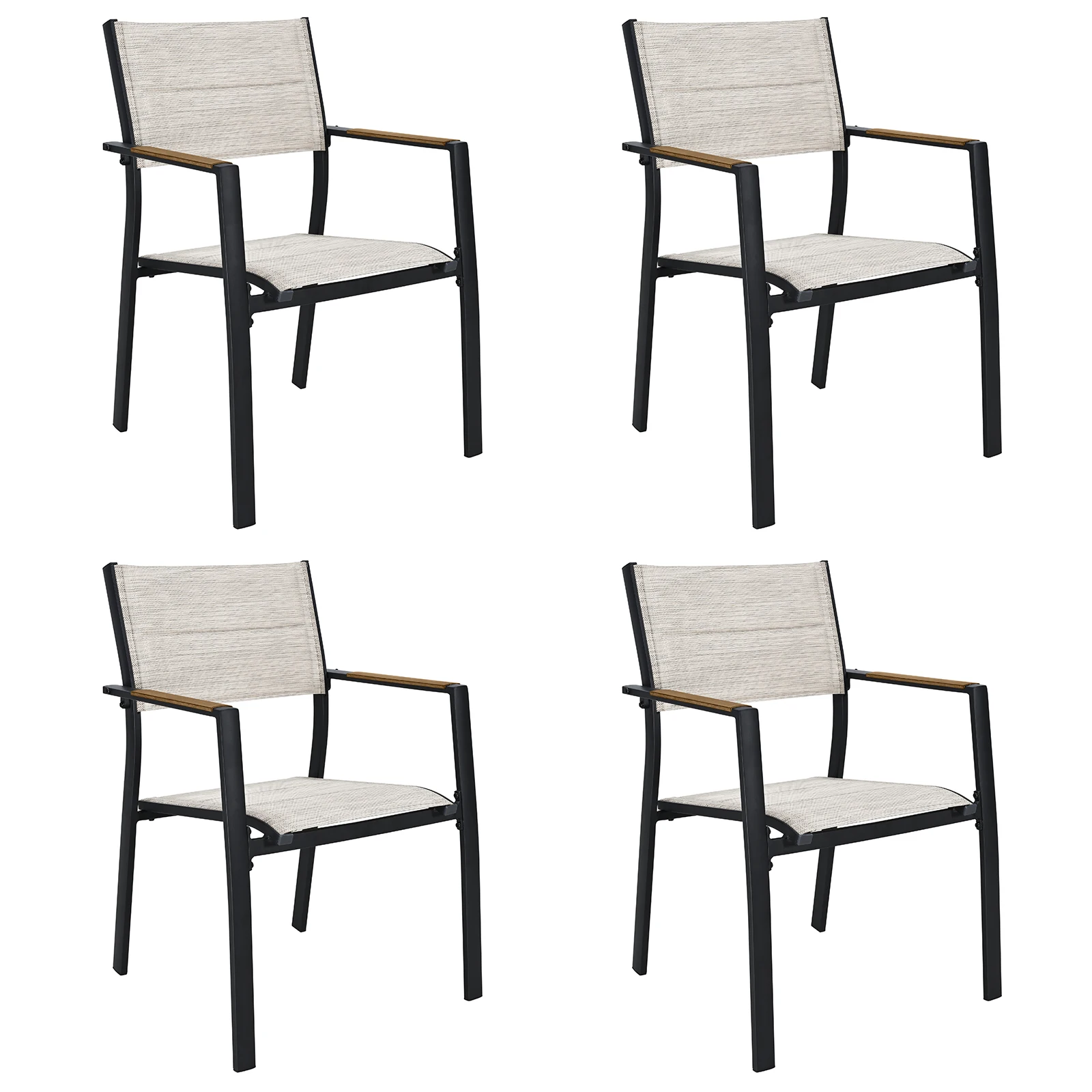 SEEHILL Stackable Patio Chairs Set of 4, Never-Rust Aluminum Outdoor Dining Chairs, Outdoor Stacking Dining Chairs Patio Dining Chair with Double-Layer Thickened Textilene for Deck, Garden, Teak