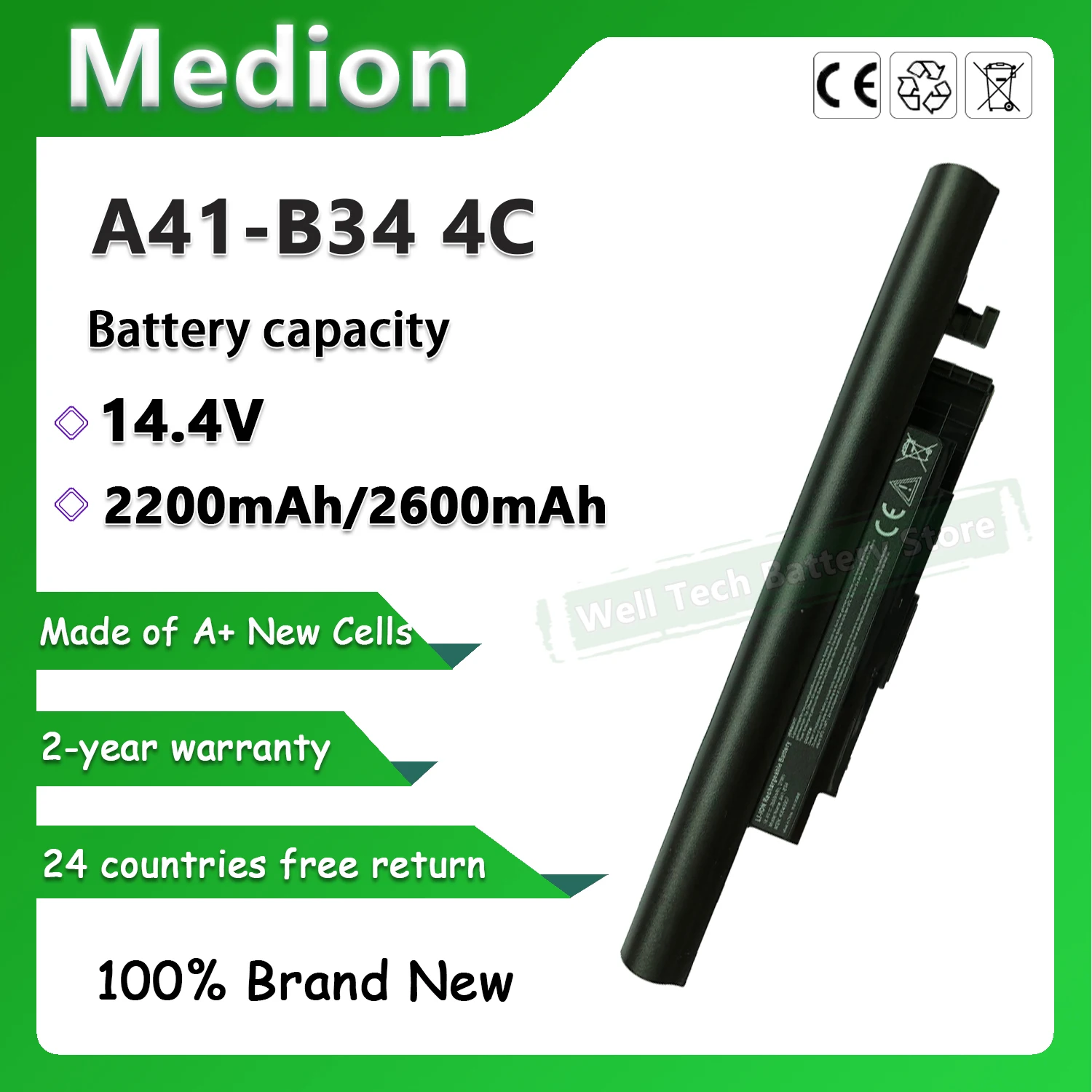 A41-B34 4C Laptop Battery For Medion Akoya S4209 S4211 S4213 S4214 S4215 S4216 S4217 S4611 S4613 Series E6237 E6241 P6643 P6647