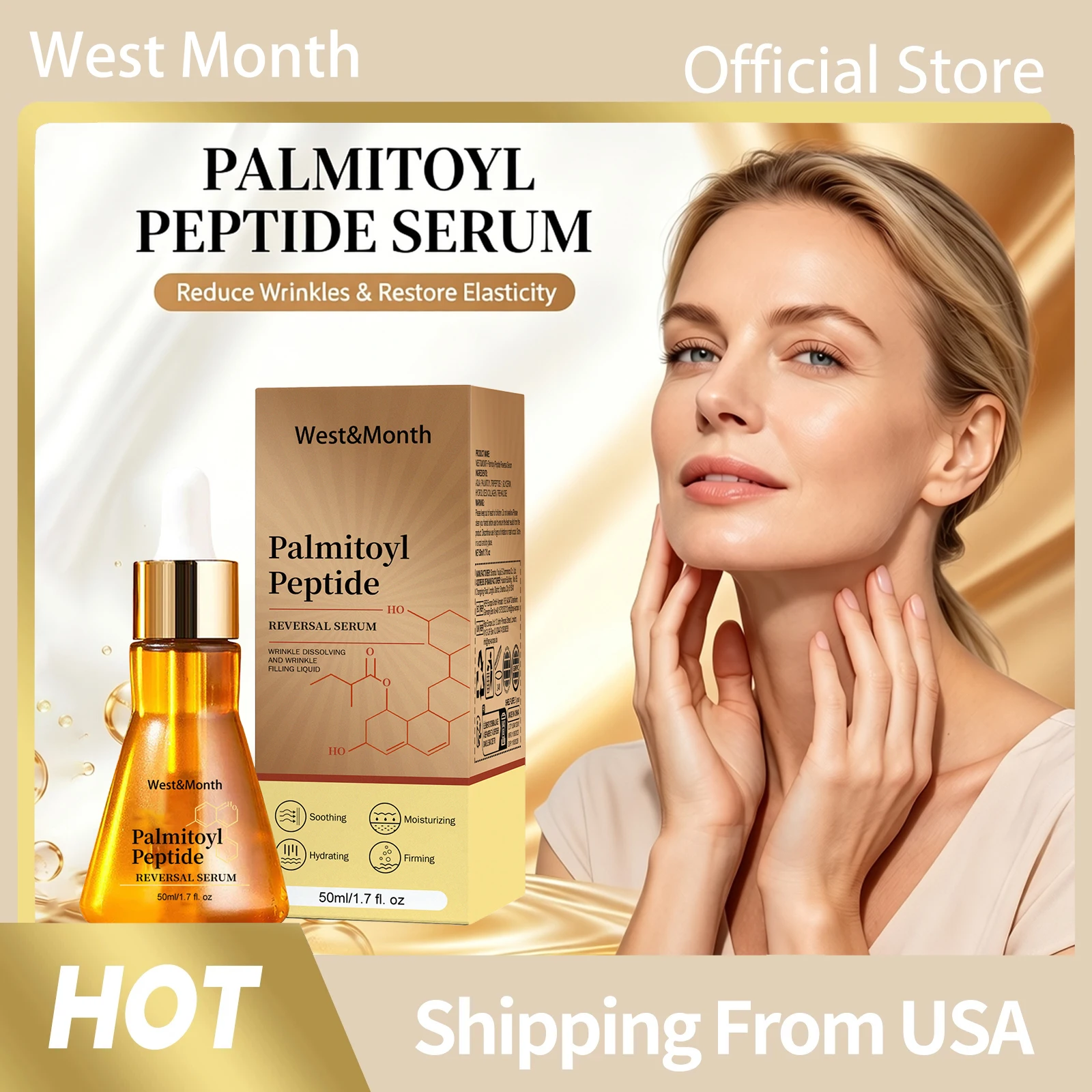West Month Anti Aging Serum Palmitoyl Peptide Firm Skin Reduce Wrinkles Restore Elasticity Smooth Texture Boost Collagen Daily Use Face Care
