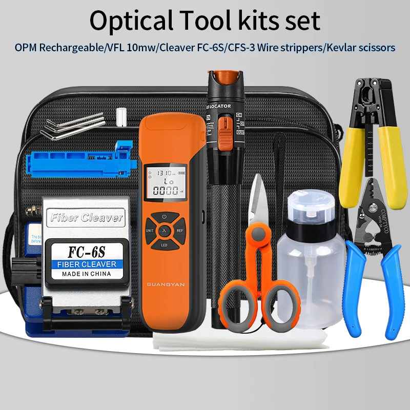 FTTH Fiber Optic Tool Kit with Fiber Cleaver SKL-6C/FC-6S G10 Optical Power Meter 10MW Visual Fault Locator VFL Fiber strippers