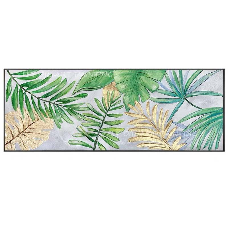 100% Hand Painted Landscape Green Tropical Leaf Oil Painting Large Size Art Wall Paintings Canvas Wall Art Room Decoration