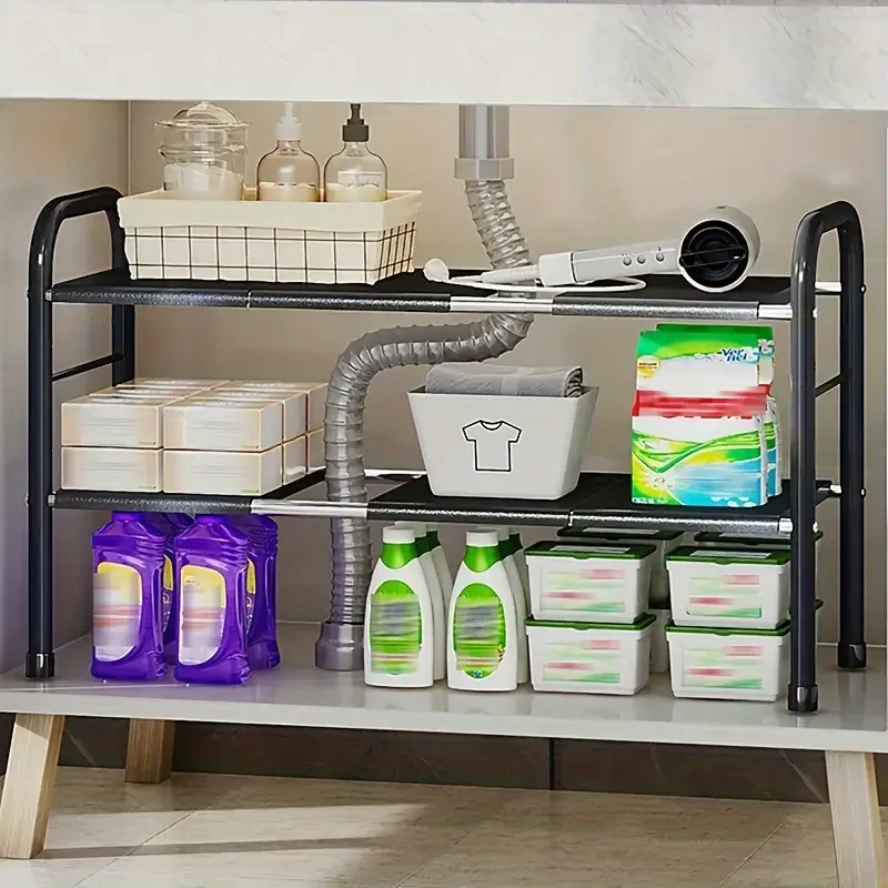 Kitchen Sink Storage Rack Retractable Shelf Versatile and Space-Saving For Under-sink Cabinet And Countertop Kitchen Supplies