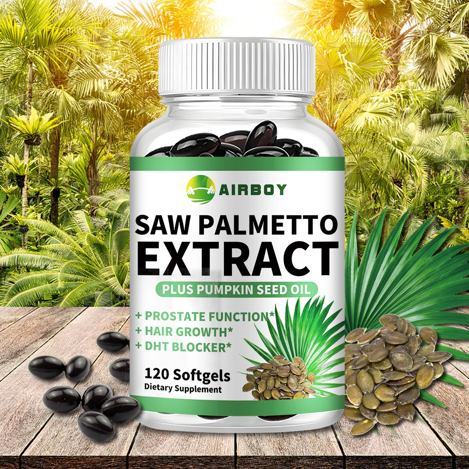 Saw Palmetto - with Pumpkin Seed Oil - Promotes Prostate Health, Urinary Tract Support, Relieves Hair Loss - 120 Capsules