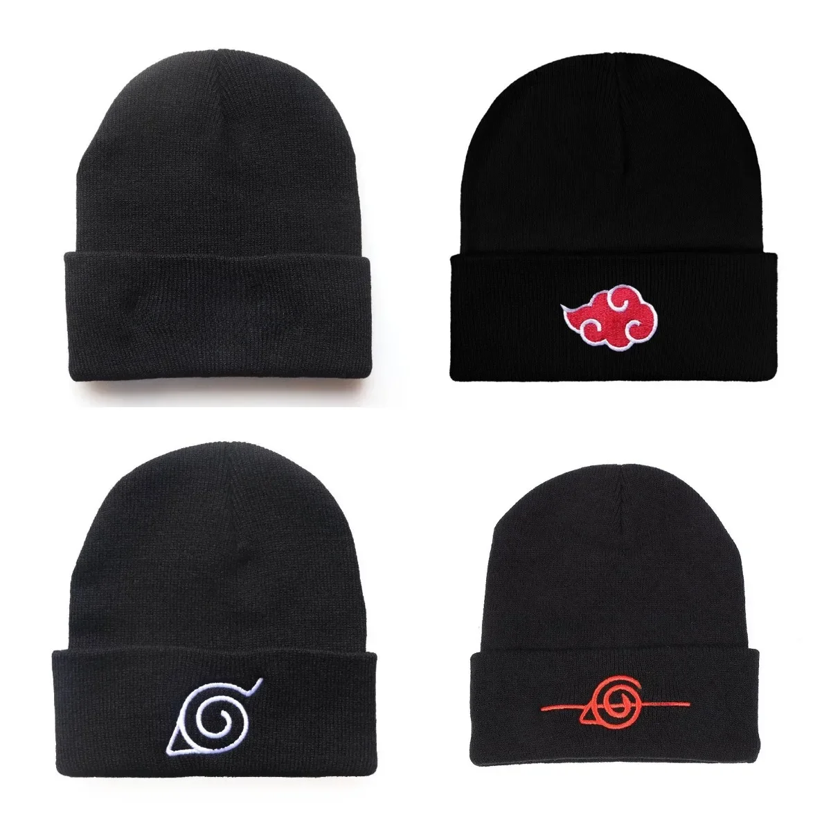 Ciepła czapka unisex jesienno-zimowa Cosplay Anime Akatsuki czerwona chmura haftowana czapka z dzianiny — zdjęcie 2