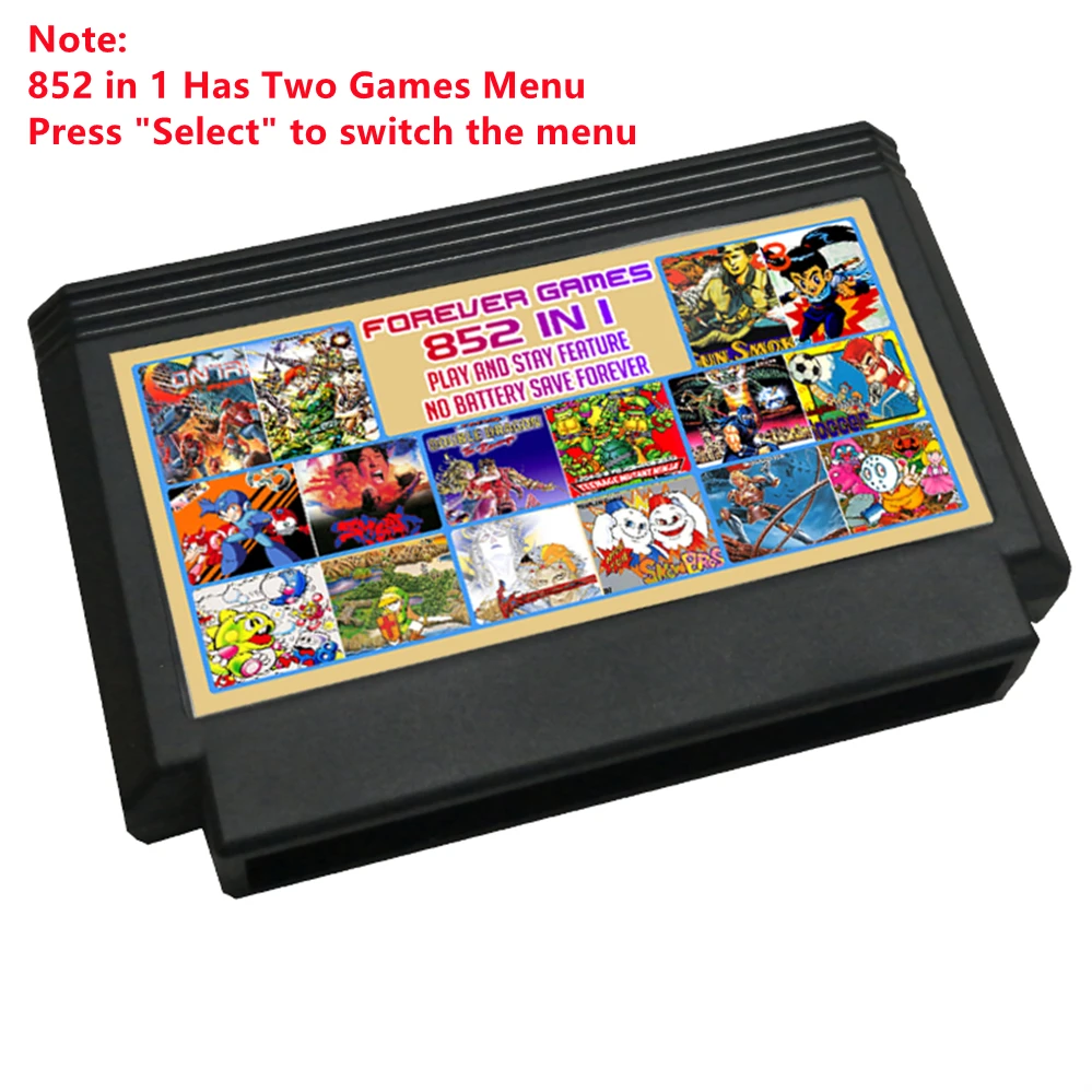 Upgrade Black Shell 8 bit Game Cartridge for FC Video Game Console 852 In 1 Collection 60 Pin Game Card Cassette