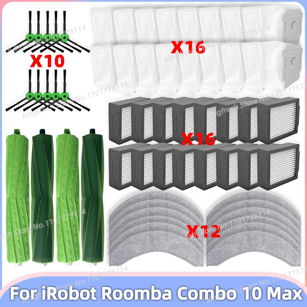 Fit For iRobot Roomba Combo 10 Max Vacuum Replacement Parts Main Roller Side Brush Hepa Filter Mop Pads Dust Bag Accessories