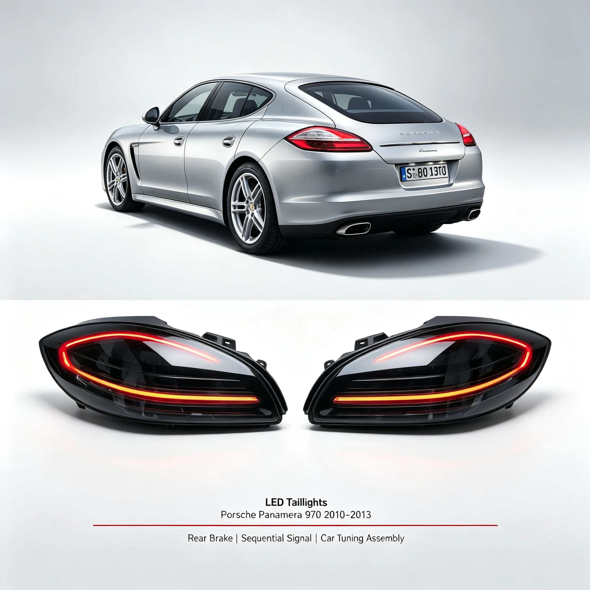 Fanali posteriori a LED per Porsche Panamera 970 2010-2013 S 4S GTS, gruppo luci posteriori con indicatori di direzione sequenziali, accessorio per la modifica dell'auto, facile da installare.