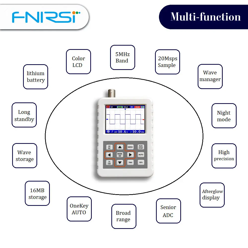 FNIRSI DSO PRO Mini Digital Oscilloscope 5MHz Analog Bandwidth 20MSps Sampling Rate Support Waveform Storage Viewing