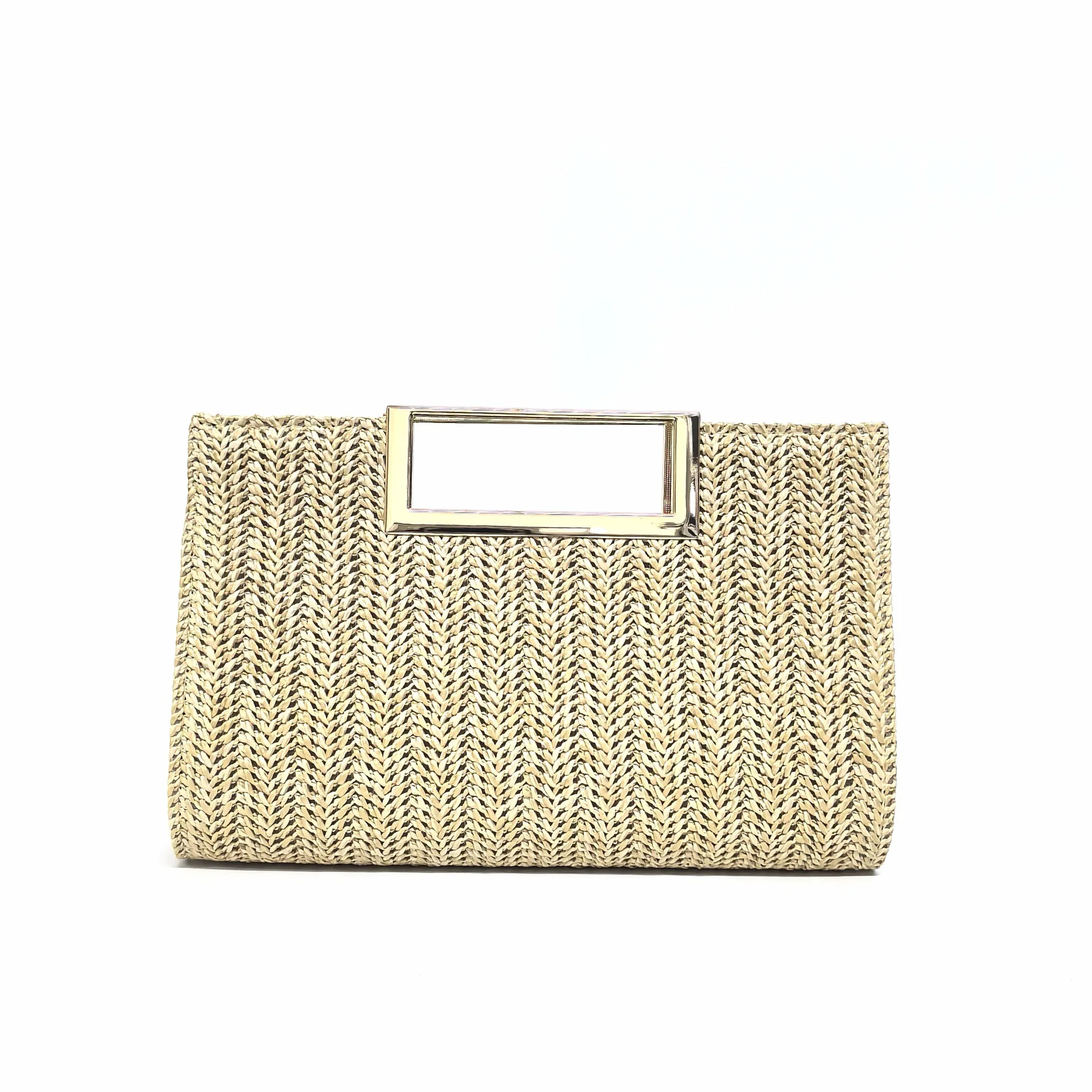 2024 New Women Square Bag Straw Clutch Bag Simple Fashion Models High-Grade Square Buckle Hardware Clutch Bag Wedding Party Bags