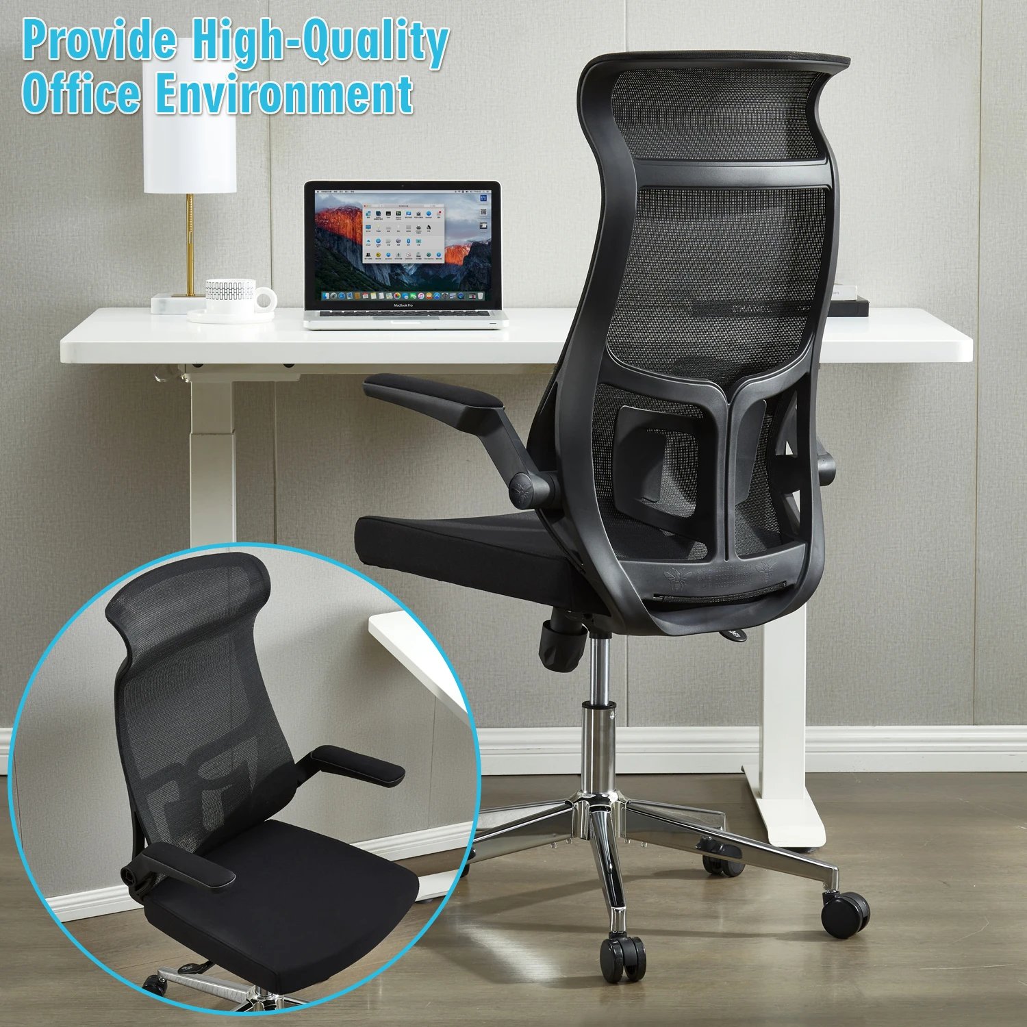 Ergonomic Office Chair, Adjustable Lumbar Support, 300LBS Capacity, Computer Chair with Fixed Headrest, Breathable Mesh Back