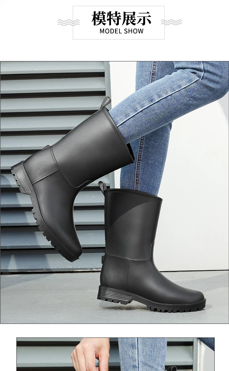Damen-Regenstiefel mit Leopardenmuster, die bis zur Mitte der Wade reichen und rutschfest sind, einteilige, wasserdichte Gummistiefel aus PVC für den Außenbereich, Wasserschuhe zum Angeln, Regenstiefel für Gartenarbeiten, Wasserschuhe für den Garten. – Detail 8
