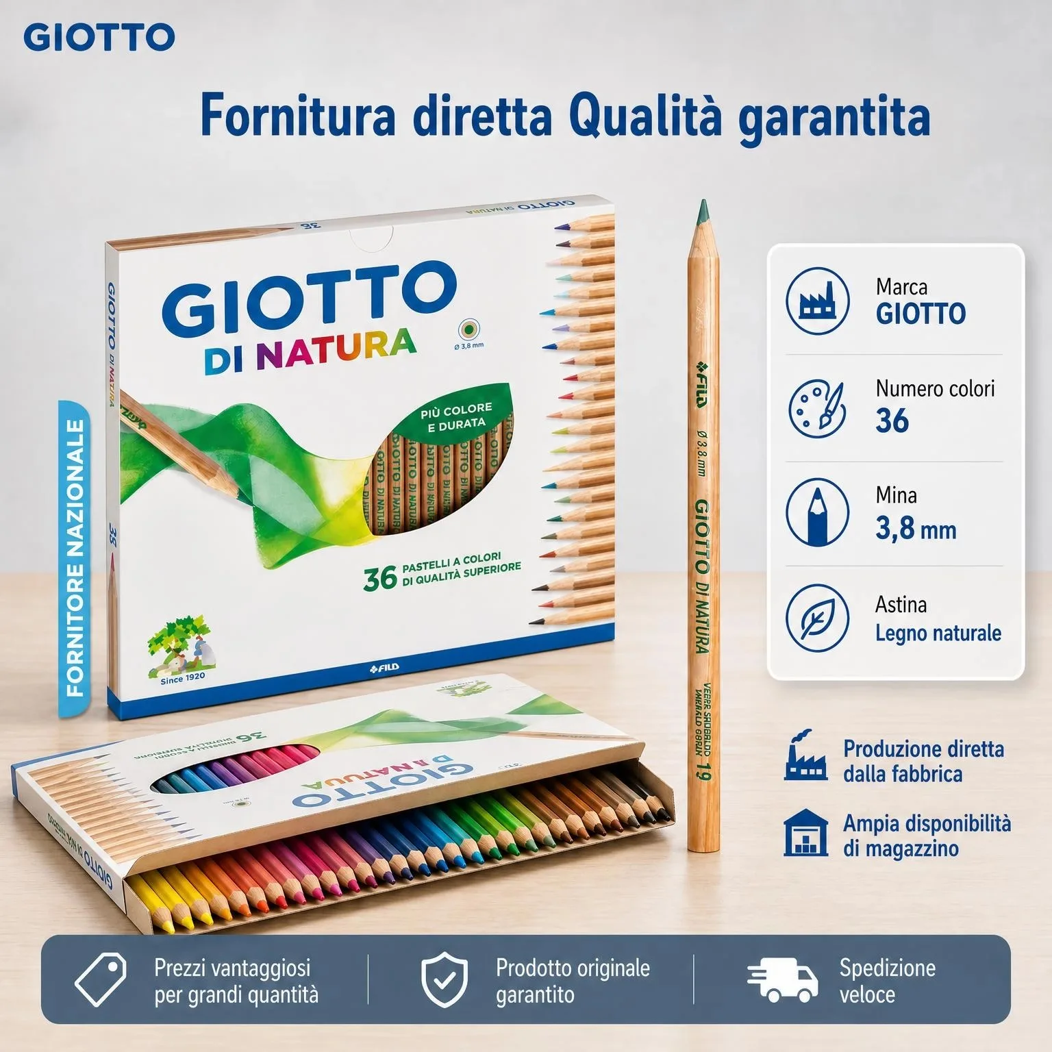 Nature's Toy-Set 36 Kleur Pastelstiften Natuurlijk Hout Mina 3.8mm