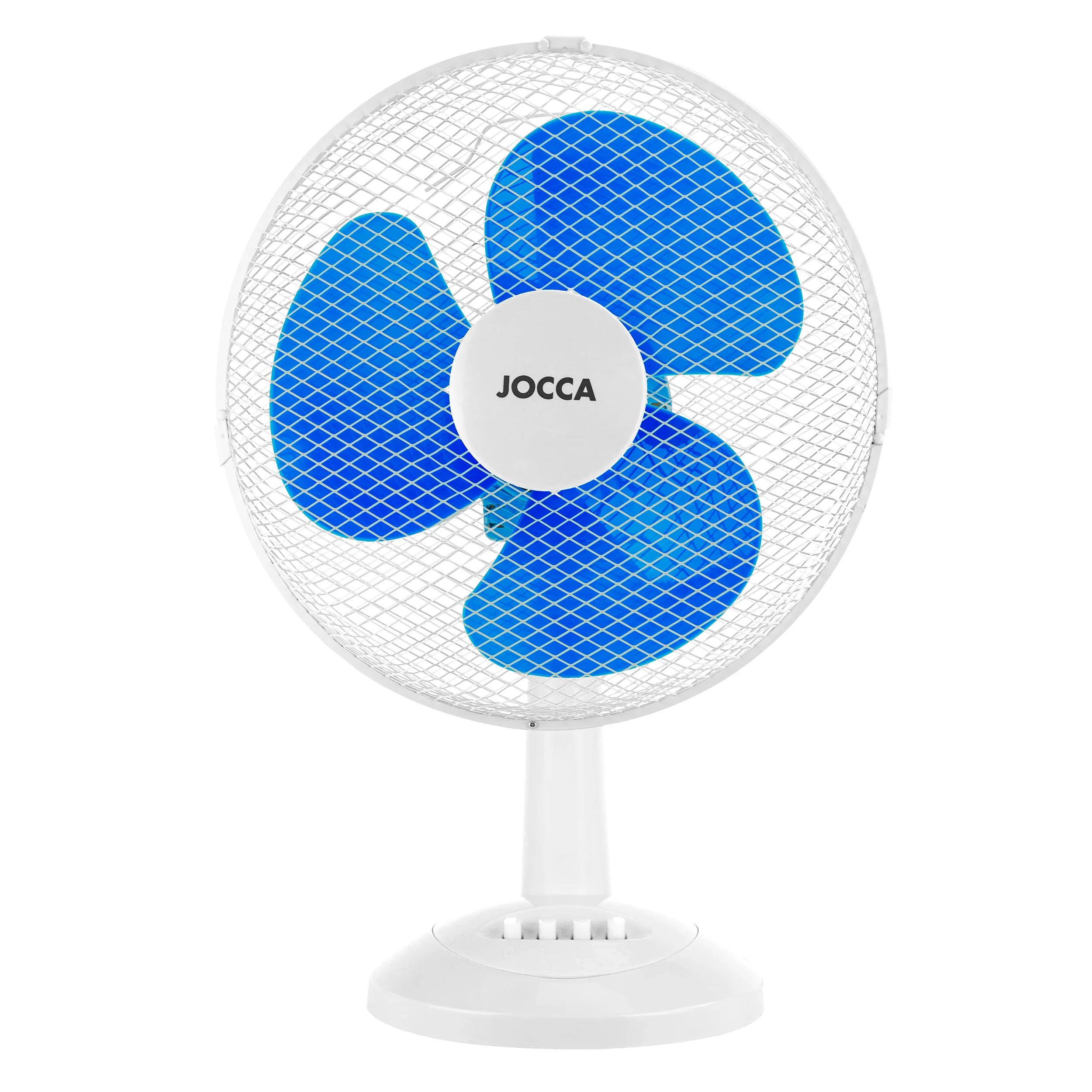 Desktop fan, electric and portable of the brand JOCCA. Office or home cold air cooler available in white/blue or black. 12 'penguin, 30 CM diameter, 40W power and 3 speeds