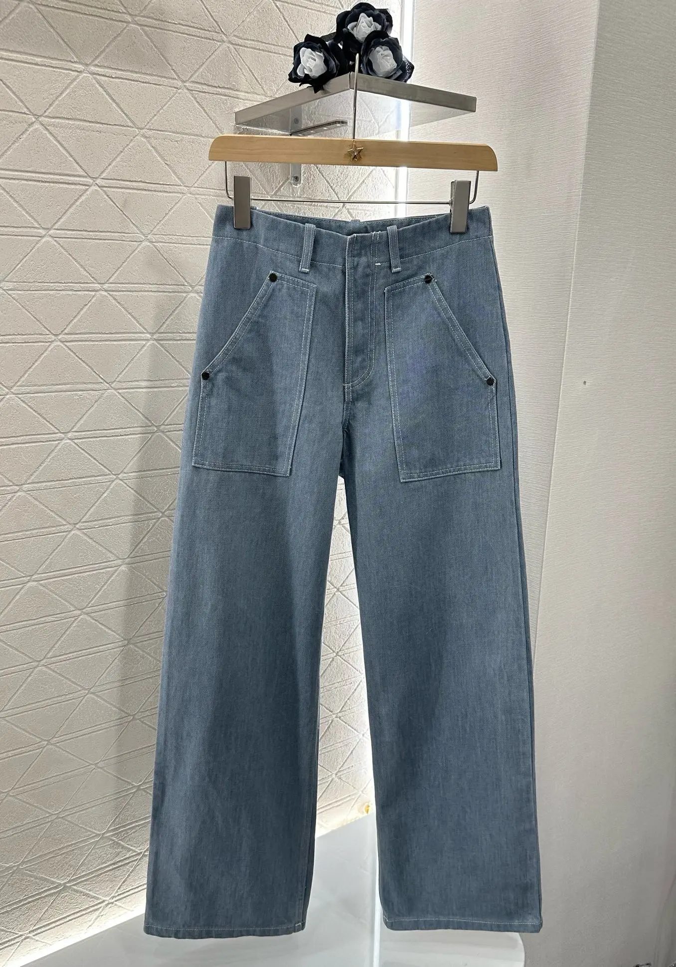 

High-waist cotton denim twill vintage straight-leg trousers