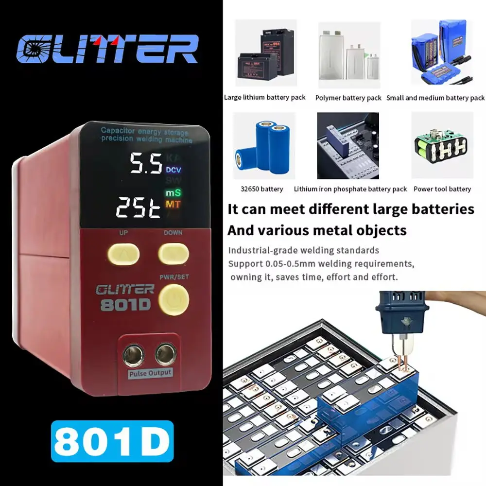 GLITTER 801D Energy Storage Precision Pulse Spot Welding Machine 12KW Aluminum Nickel Lithium Iron Phosphate Battery