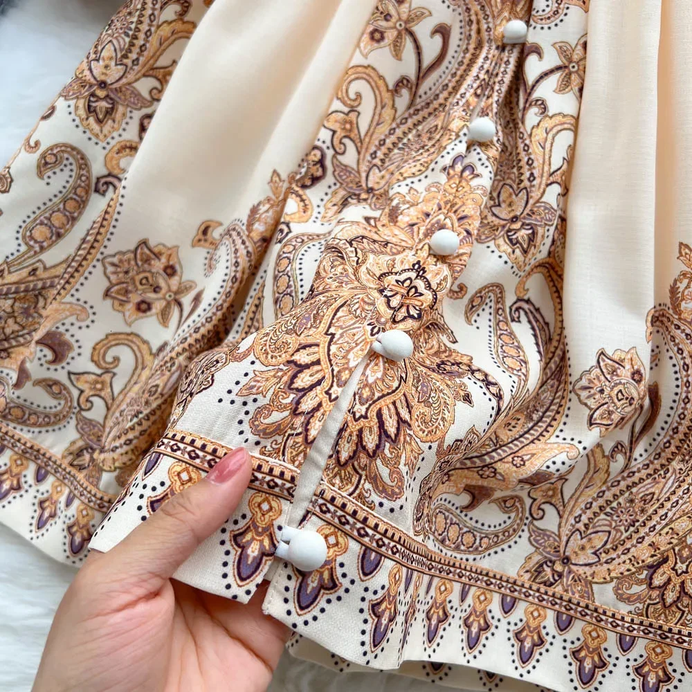 보헤미안 여성 드레스 - 빈티지 V넥 러플 플로럴 프린트 벨트, 랜턴 소매 버튼 다운 캐주얼 숏 여름 원피스