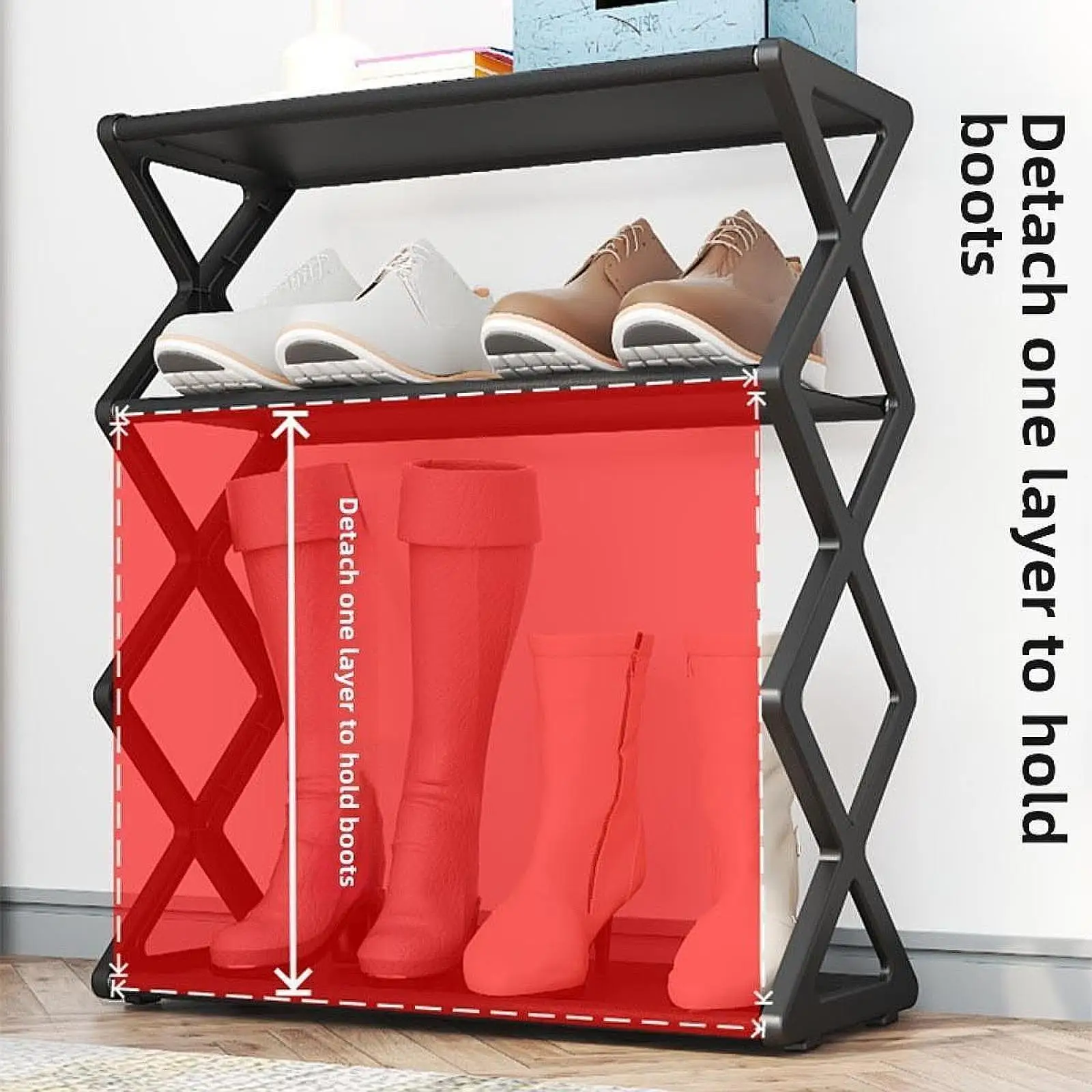 رف أحذية مقاوم للغبار على شكل X لرف مدخل الباب الأمامي، رف تخزين سهل التجميع للرف المنزلي خفيف الوزن