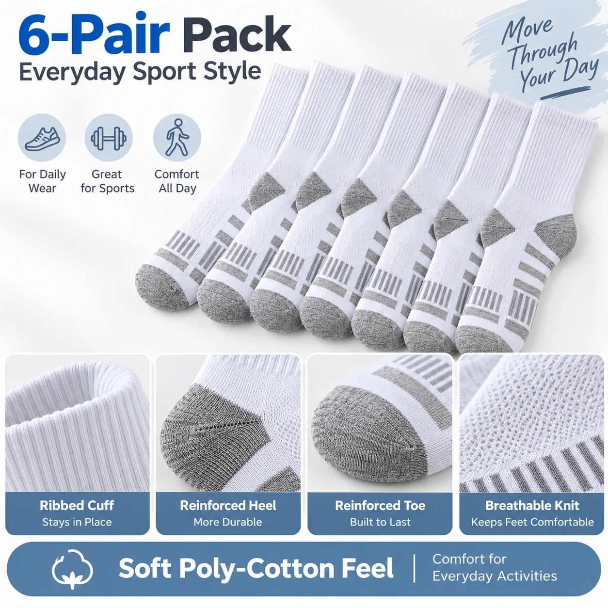 6 paar sportieve sokken, wit e - Athletic Sock Cushion recensie en prijs