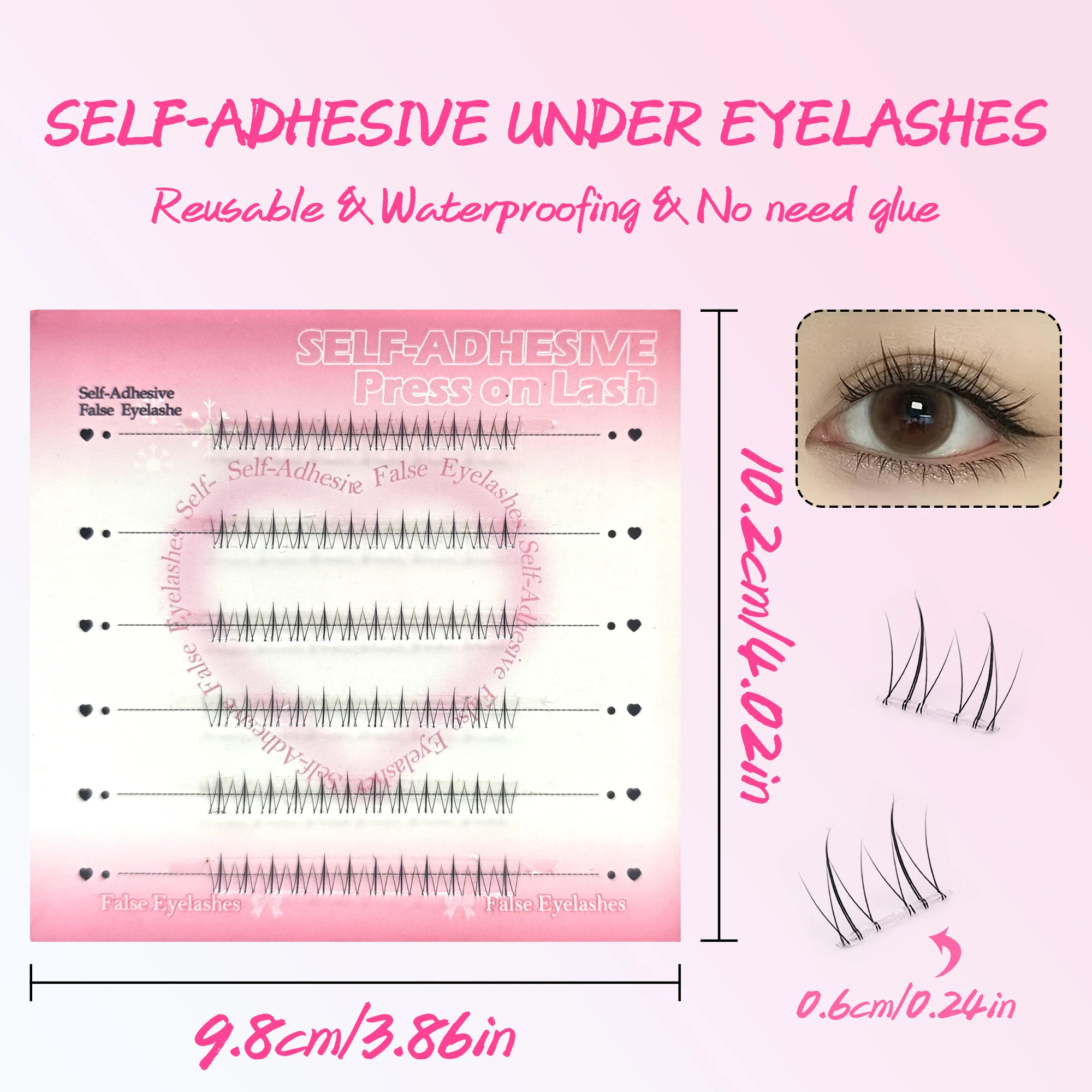 6 rangées de faux cils sans colle, style naturel et léger, ultra-léger et ultra-fin