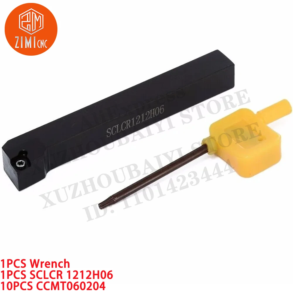 1PCS SCLCR1212H06 12mm Lathe Turning Tool Holder Boring Bar +10PCS CCMT060204 Carbide Inserts CNC metal mechanical cutting tools