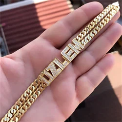 Custom Name Bracelet With Rhinestones Double Chain Gold Plated Chocker Personalized Crystal Letter Bangles Jewelry For Women