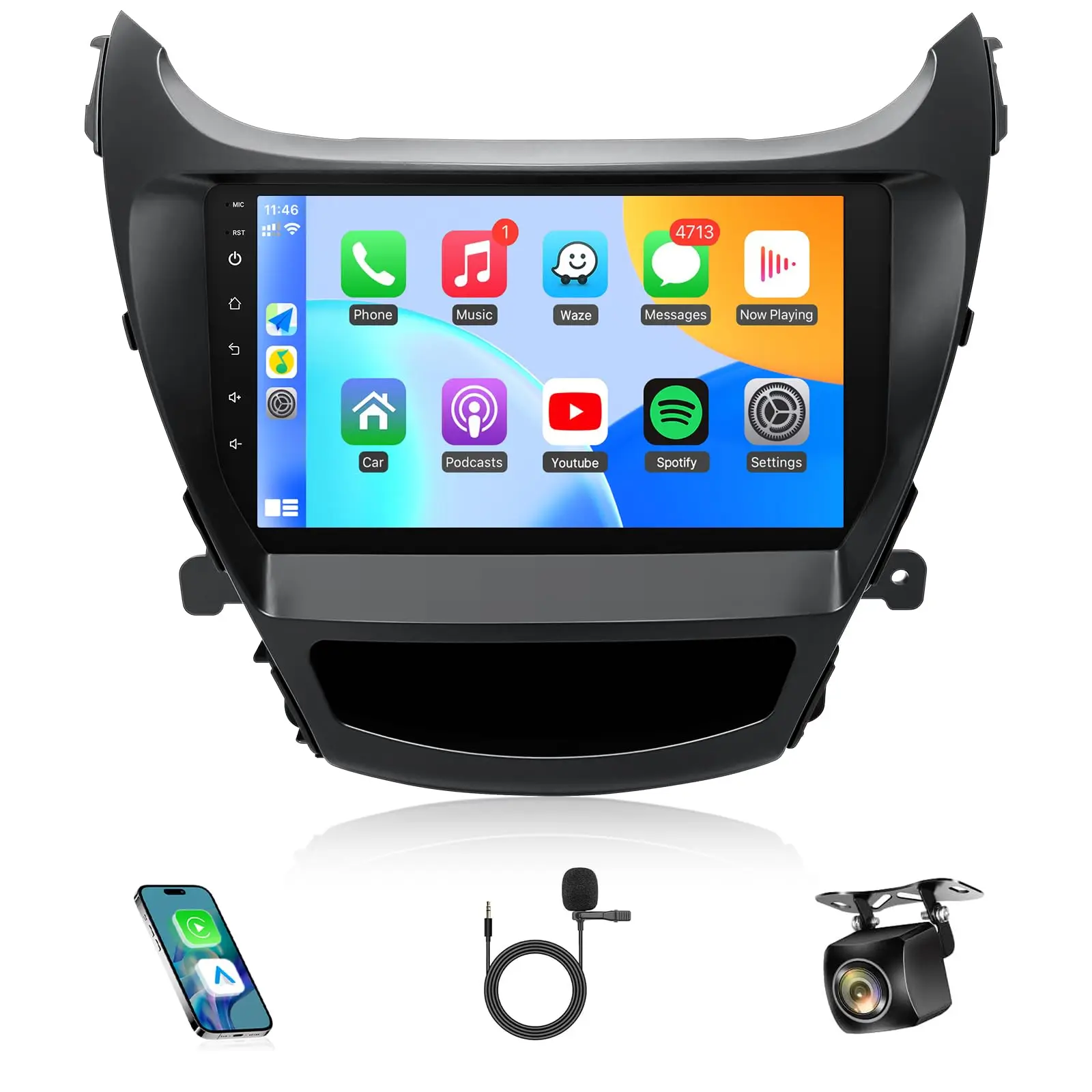 

9-дюймовый сенсорный экран IPS для головное устройство Hyundai Elantra с беспроводным CarPlay Android Auto Bluetooth GPS WiFi FM + микрофоном