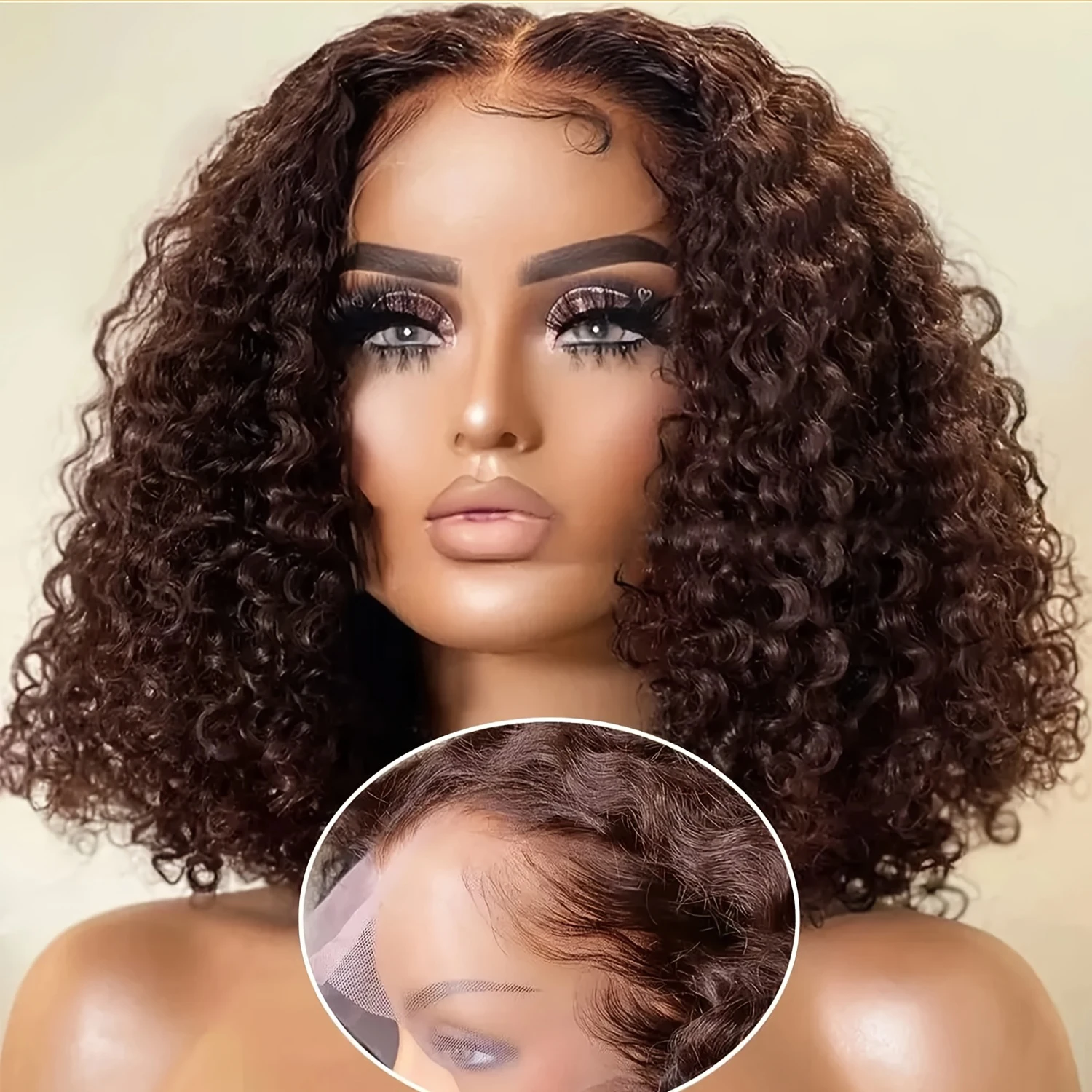 

220% Density Curly Short Bob Wig Chocolate Brown 13x4 Lace Front Wig Brazilian Human Hair Deep Wave Short Bob Wig #4 Color Wigs