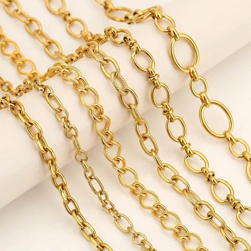 Chaîne Hip Hop épaisse et épaisse de 1M, chaînes à maillons ovales givrées en acier inoxydable pour bricolage de bijoux pour hommes, fabrication de collier Punk, chaîne de Bracelet