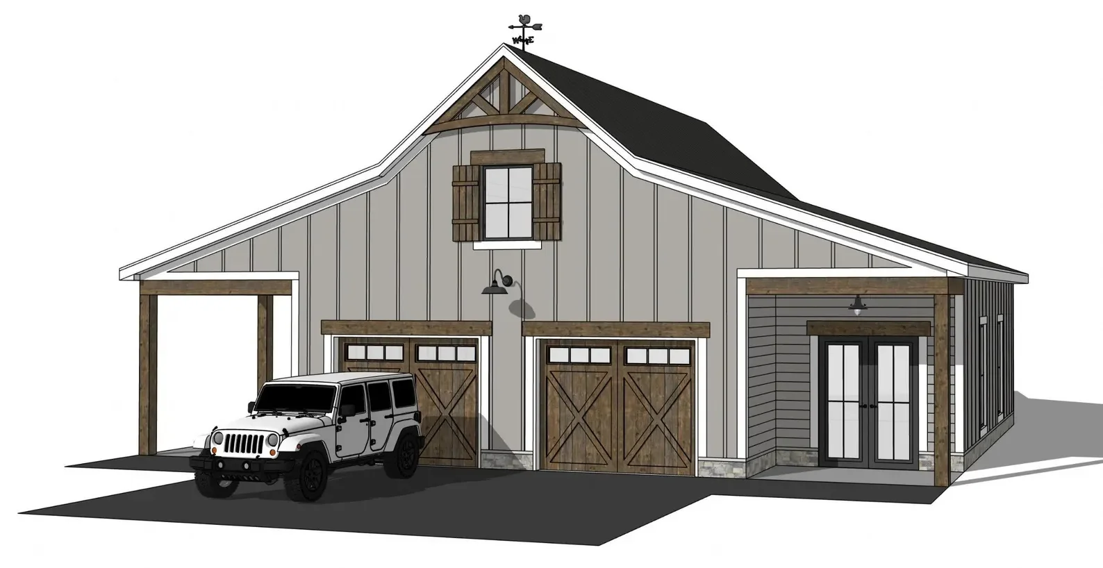 خطط مطبوعة لمرآب المزرعة الحديثة 2-Car | ورشة عمل وتصميم العلية | كتيب مخطط Aspen II (بدون مواد #2